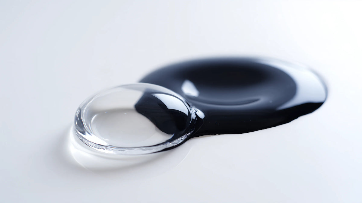 Clear gel beside black tattoo pigment without mixing, the idea behind Ink-Safe formulation
